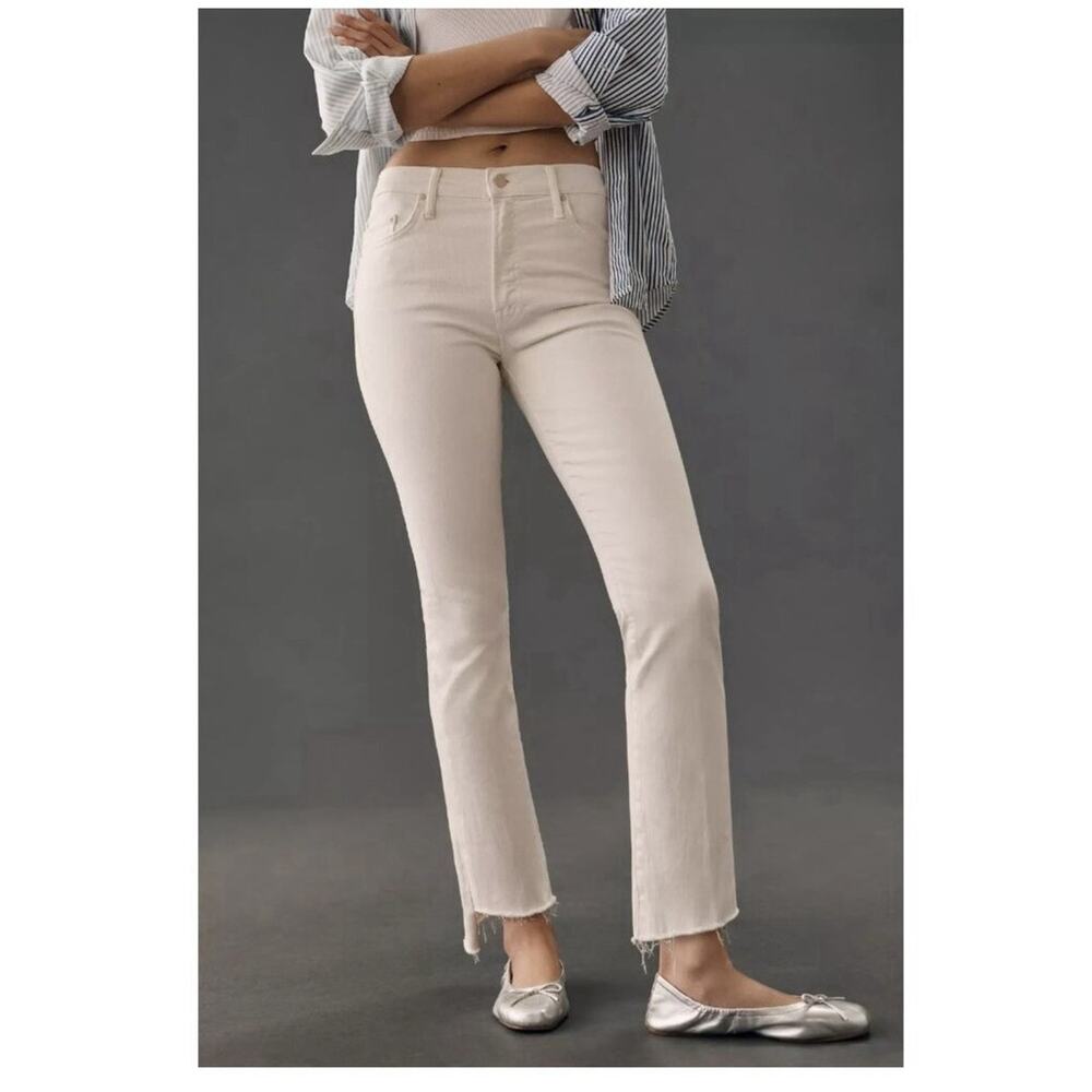 Mother The Insider Crop Step Fray Jeans Cream Puffs Size 29